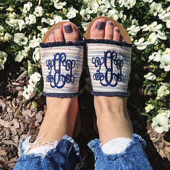monogrammed americana sandals with flowers