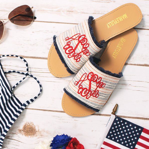 monogrammed americana stripe fringe toppers for velcro sandals