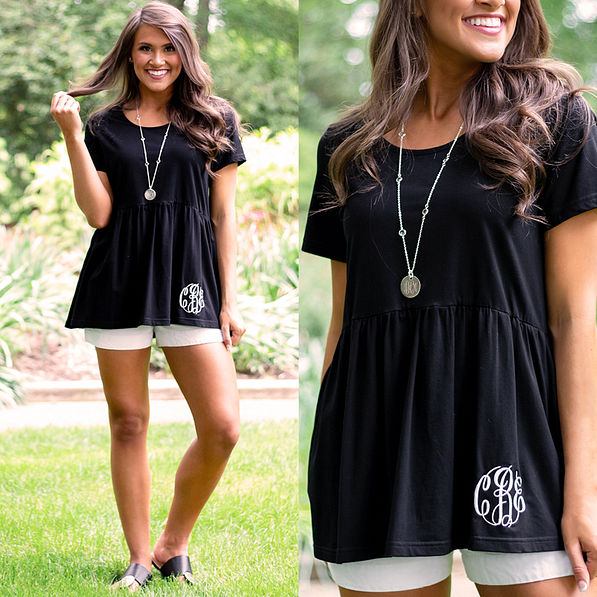 black peplum top with white shorts