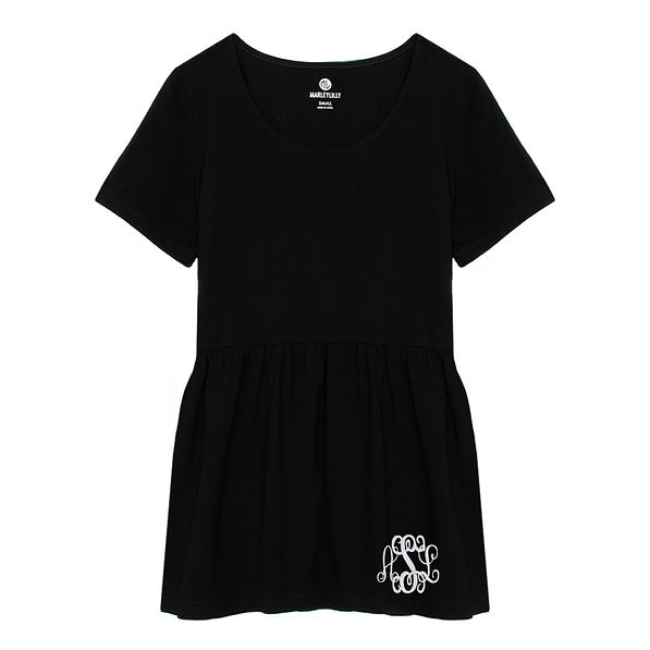 monogrammed peplum tee in black