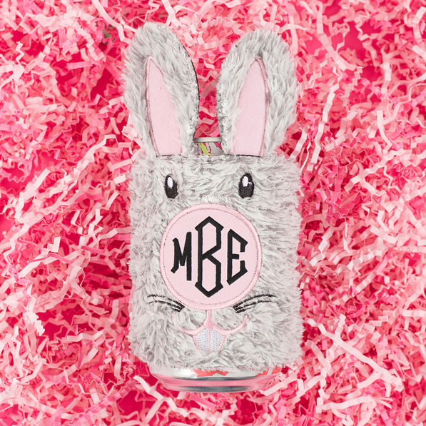 monogrammed bunny koolie with pink confetti