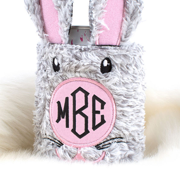 close up of monogrammed bunny koolie