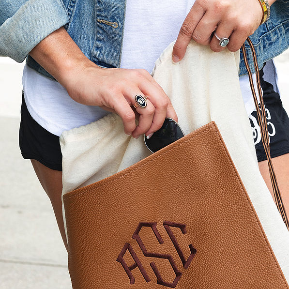 pocket on monogrammed cinch bag