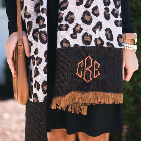 leopard print monogrammed scarf