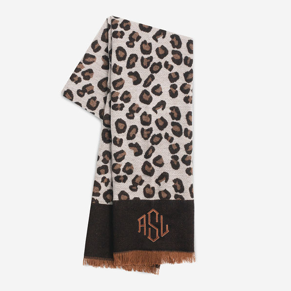 monogrammed leopard print rectangle scarf