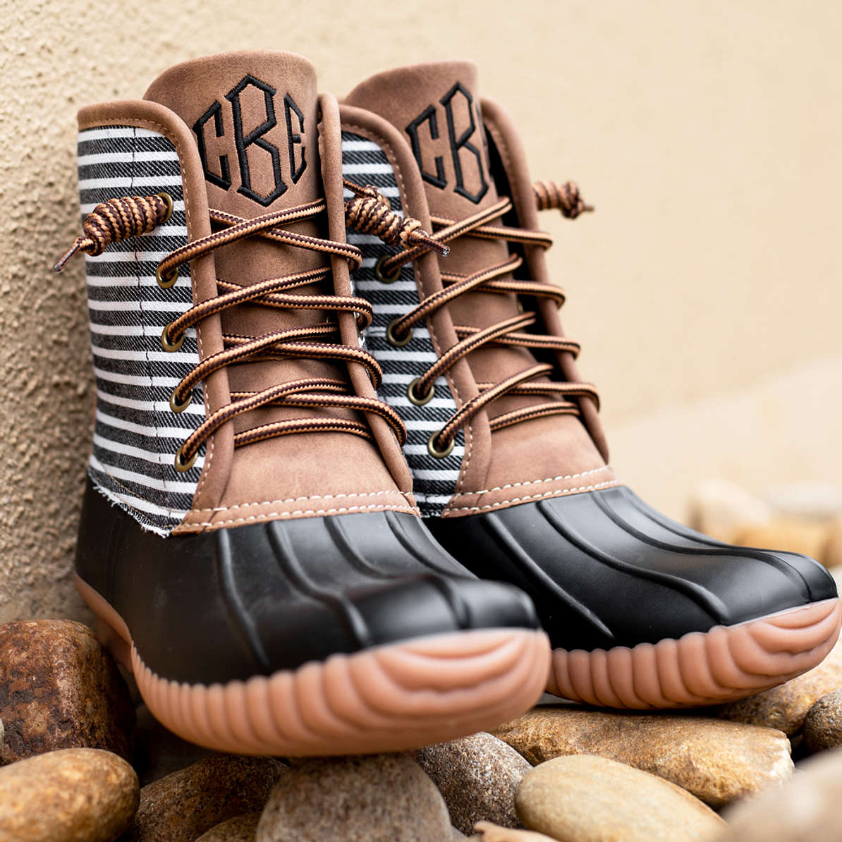 Personalized Black Striped Duck Boots