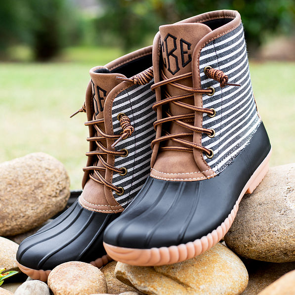 Black and white striped duck boots online