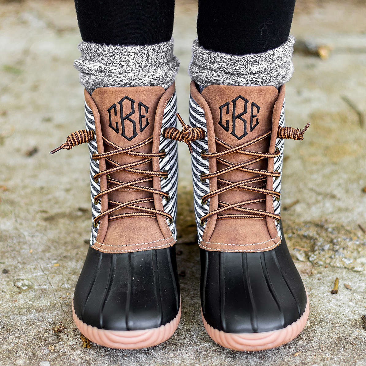 Personalized Black Striped Duck Boots