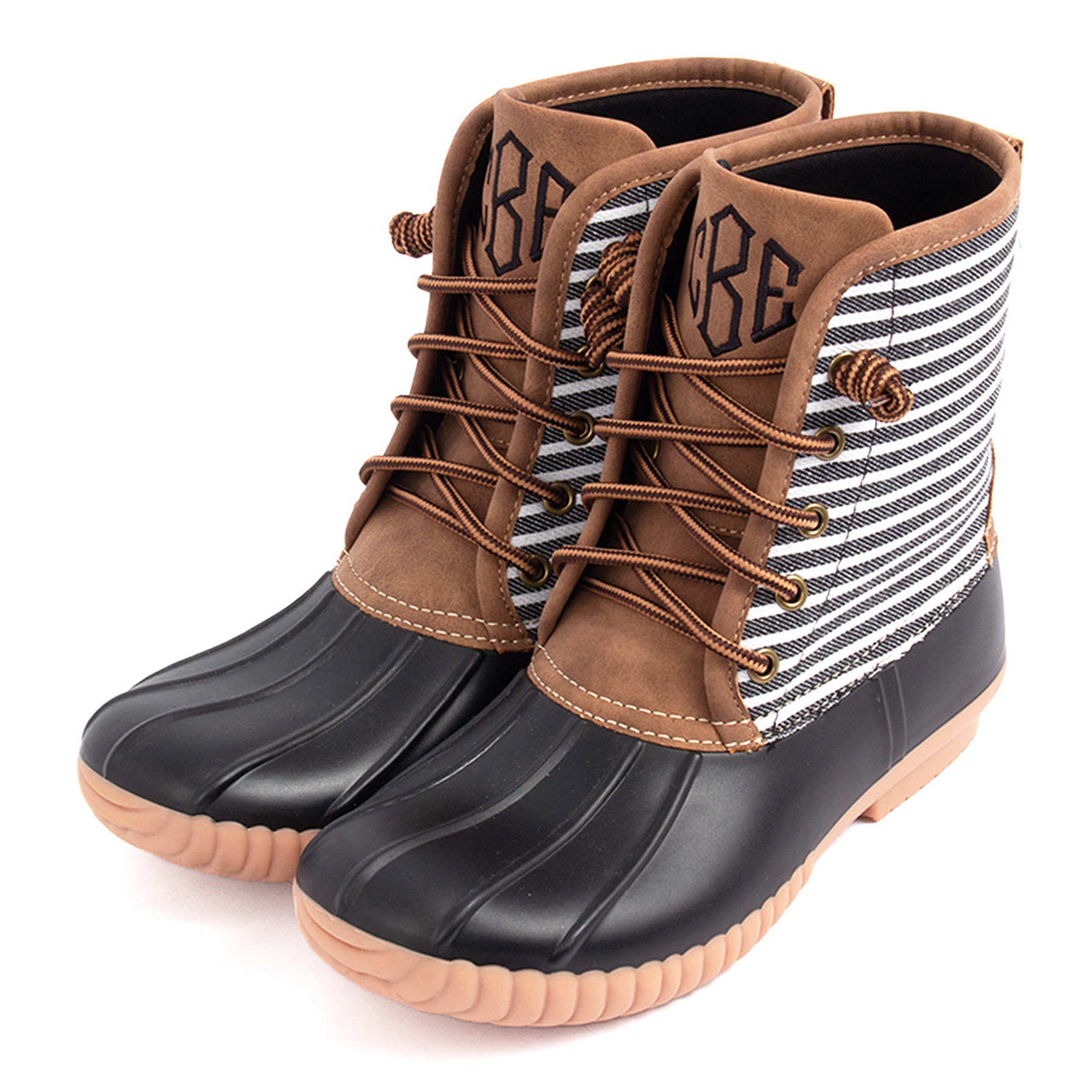 Personalized Black Striped Duck Boots