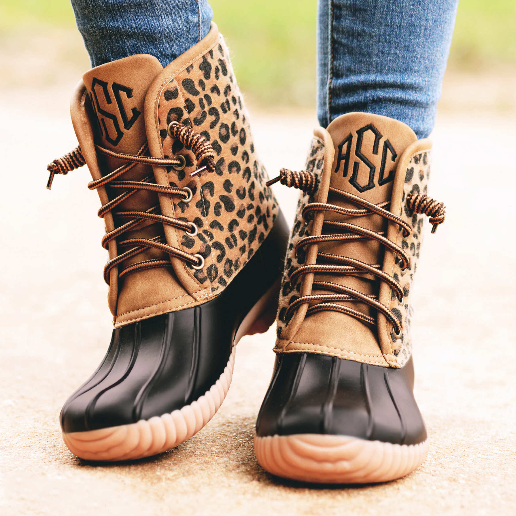 Monogrammed Leopard Duck Boots - Marleylilly