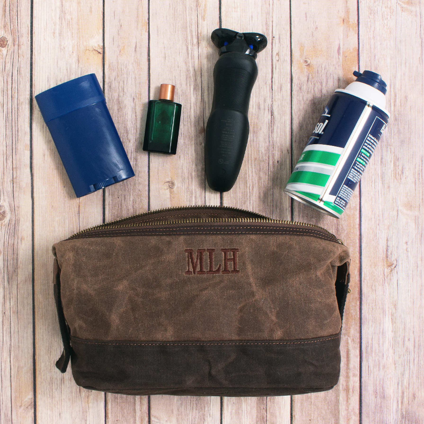 Monogrammed Waxed Canvas Dopp Kit