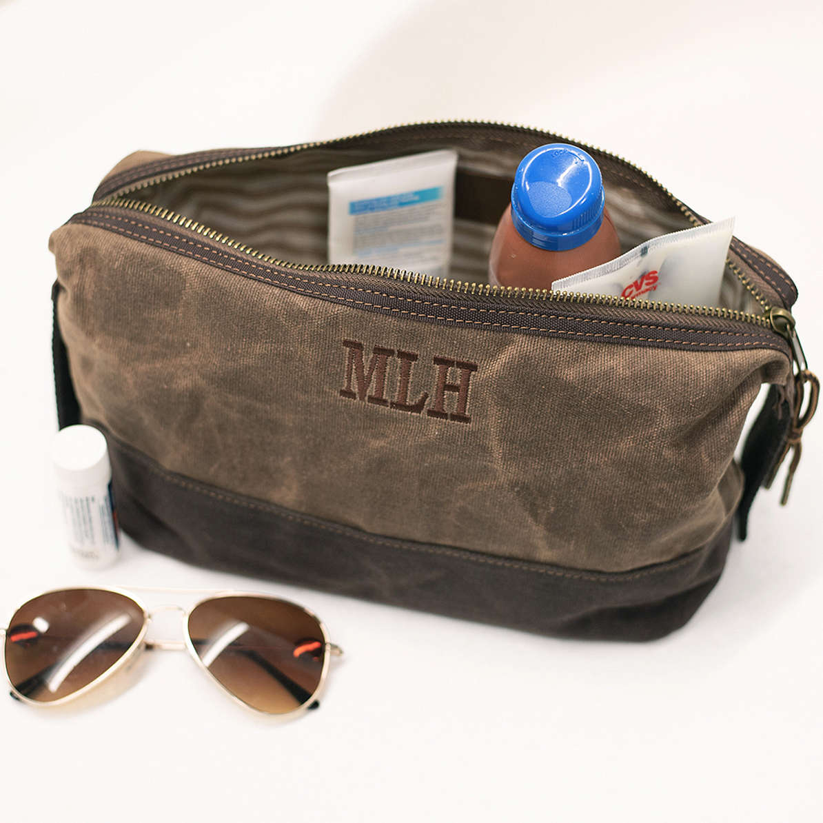 Monogrammed Waxed Canvas Dopp Kit