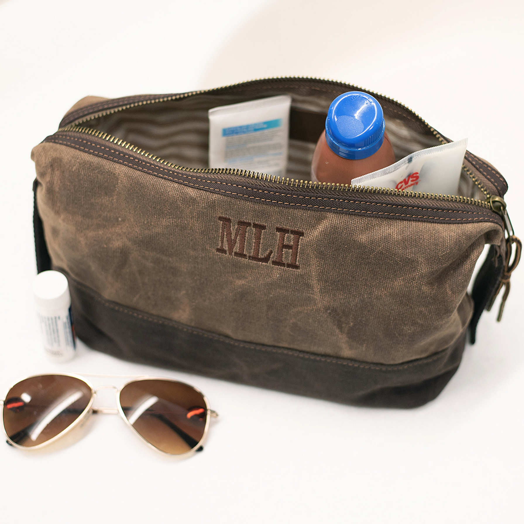 Monogrammed Waxed Canvas Dopp Kit