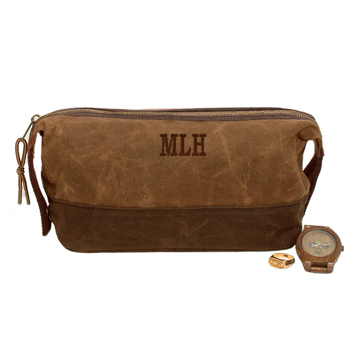 Monogrammed Waxed Canvas Dopp Kit