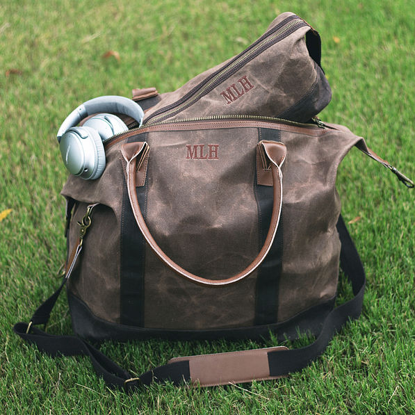 Men's Personalized Waxed Canvas Weekender Bag Marleylilly