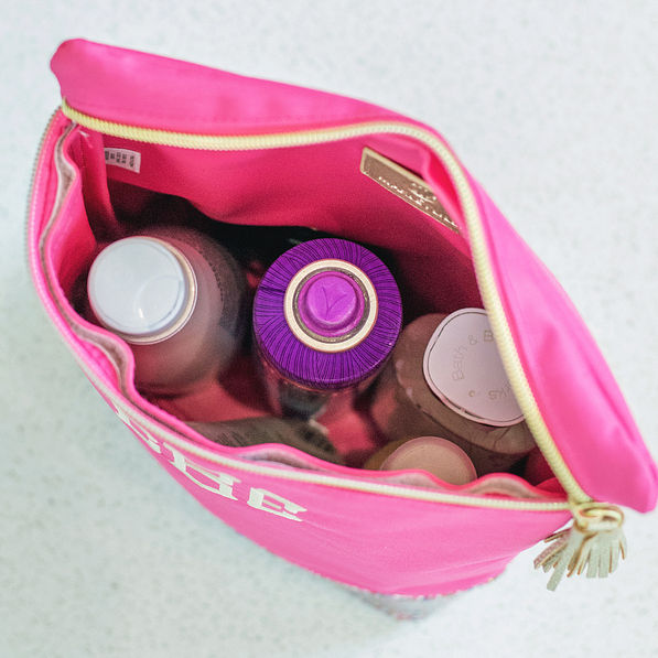 inside monogrammed confetti and hot pink ditty bag