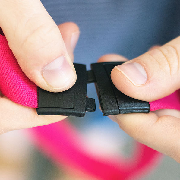 breakaway clasp on hot pink lanyard