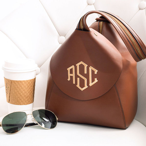 khaki thread color on mini backpack in chair