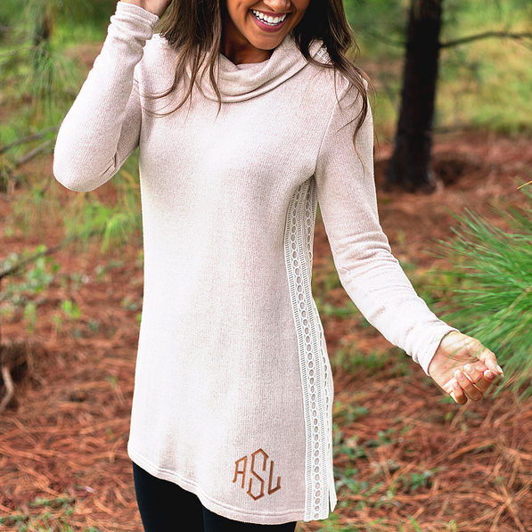 crochet tunic with cognac monogram