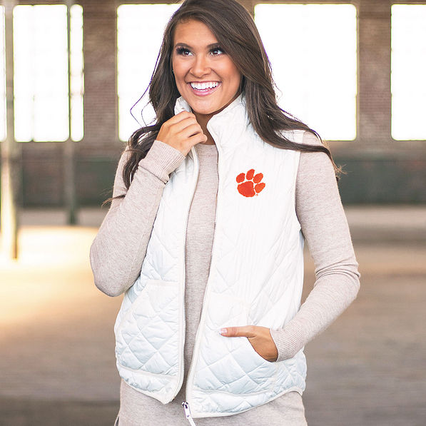 clemson puffy vest with sweater