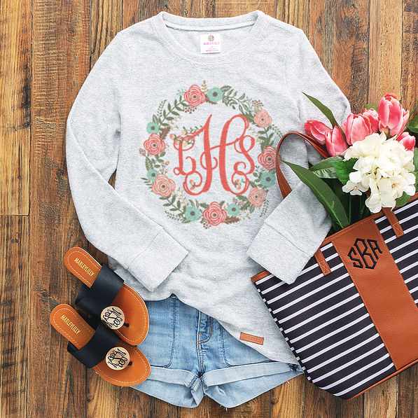 floral wreath monogrammed terry pullover with shorts
