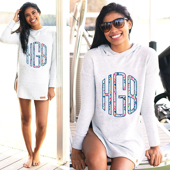 colorful leopard monogrammed terry hoodie at lake