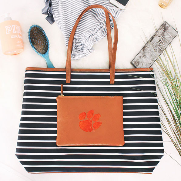clemson embroidered overnight tote bag