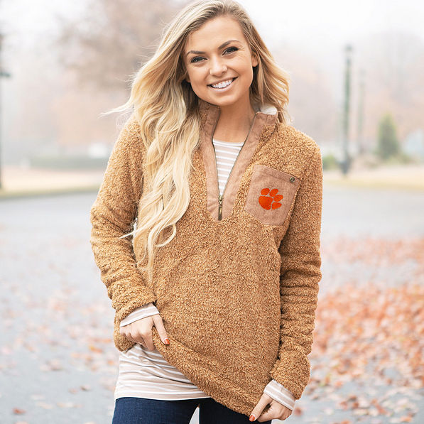 clemson sherpa pullover tunic with dropped hem layering tunic