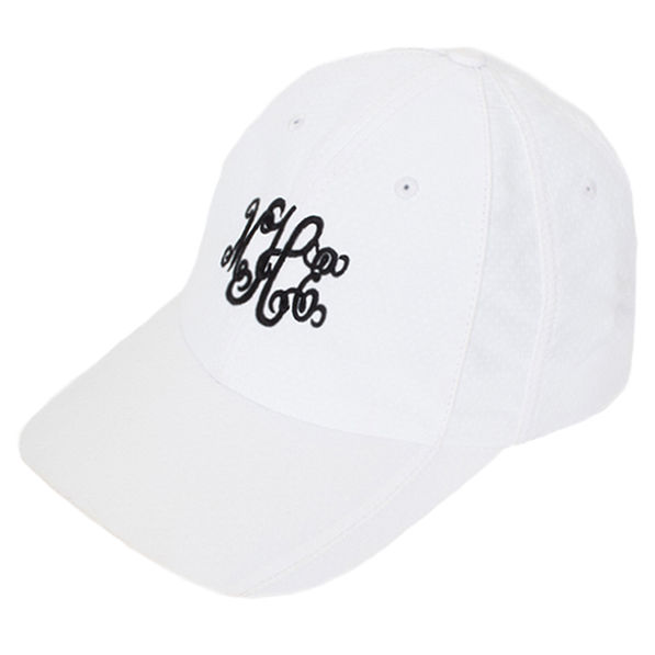 white monogrammed hat