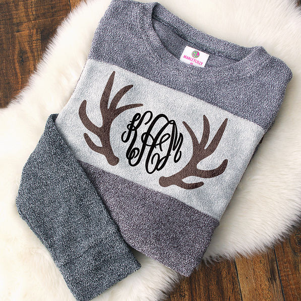 deer antler monogrammed terry pullover folded