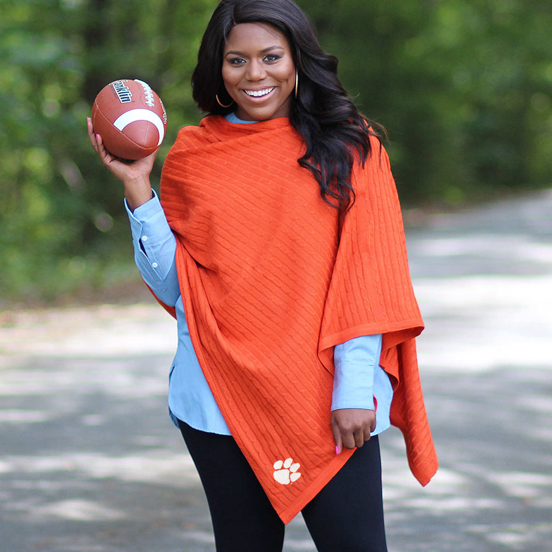 Ladies Orange Clemson Poncho