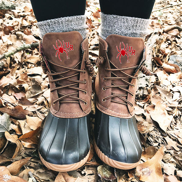 richmond spiders duck boots in brown on fall leaves