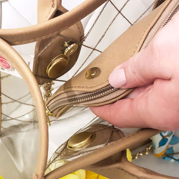 snaps on quilted clear tote