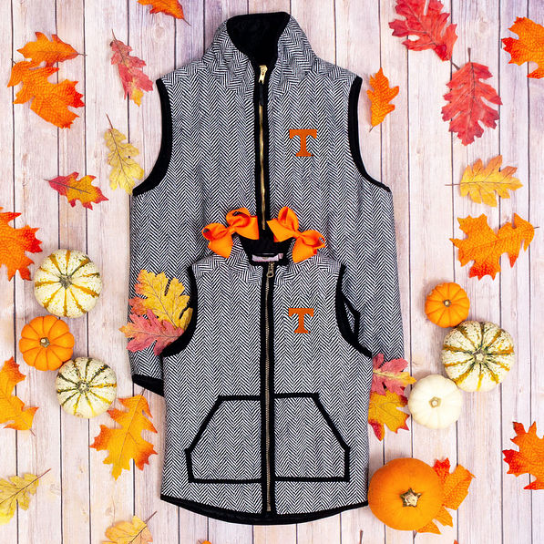 mom and me tennessee herringbone vests