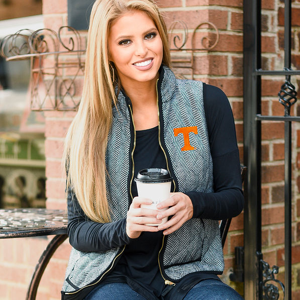 tennessee herringbone vest with black long sleeved top