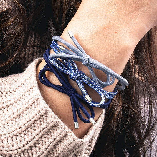 blue bow tie elastic hair bands on wrist