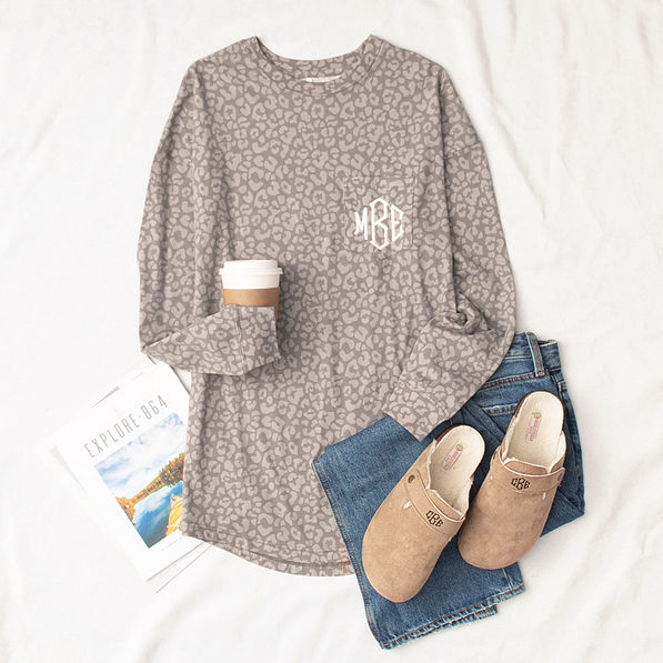tonal taupe leopard long sleeve shirt flatlay