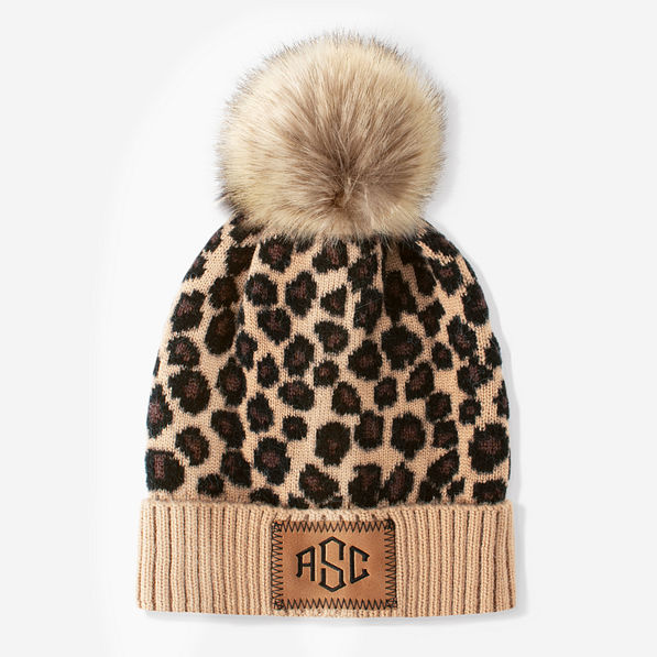 monogrammed leopard beanie