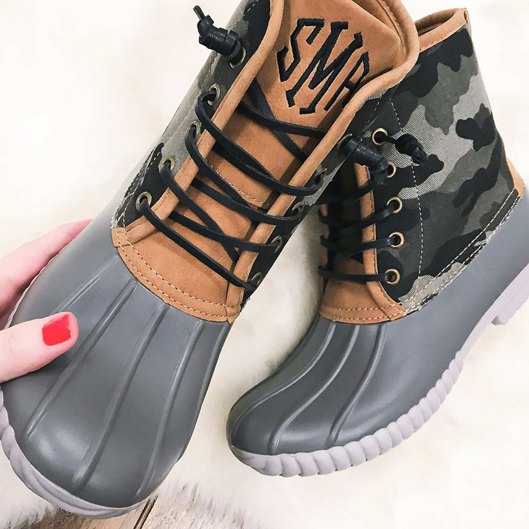 printed duck boots