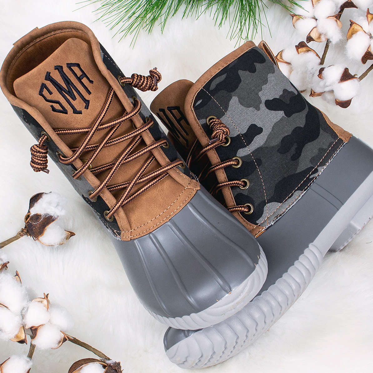 printed duck boots