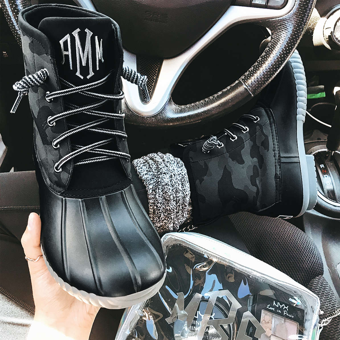 printed duck boots