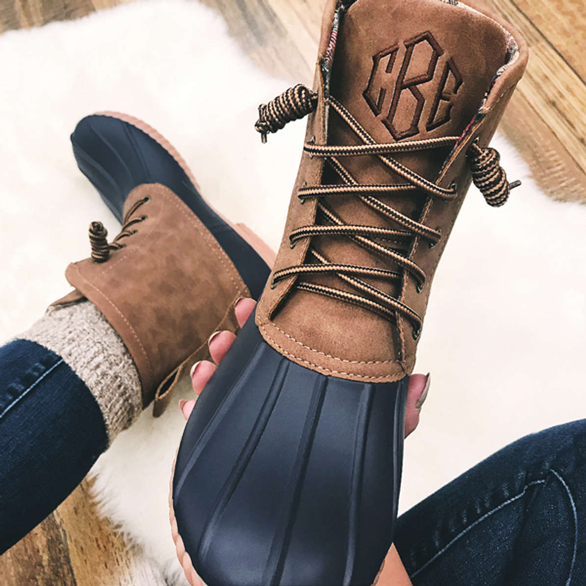 womens navy duck boots