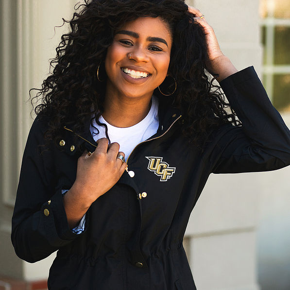 close up of black UCF rain jacket