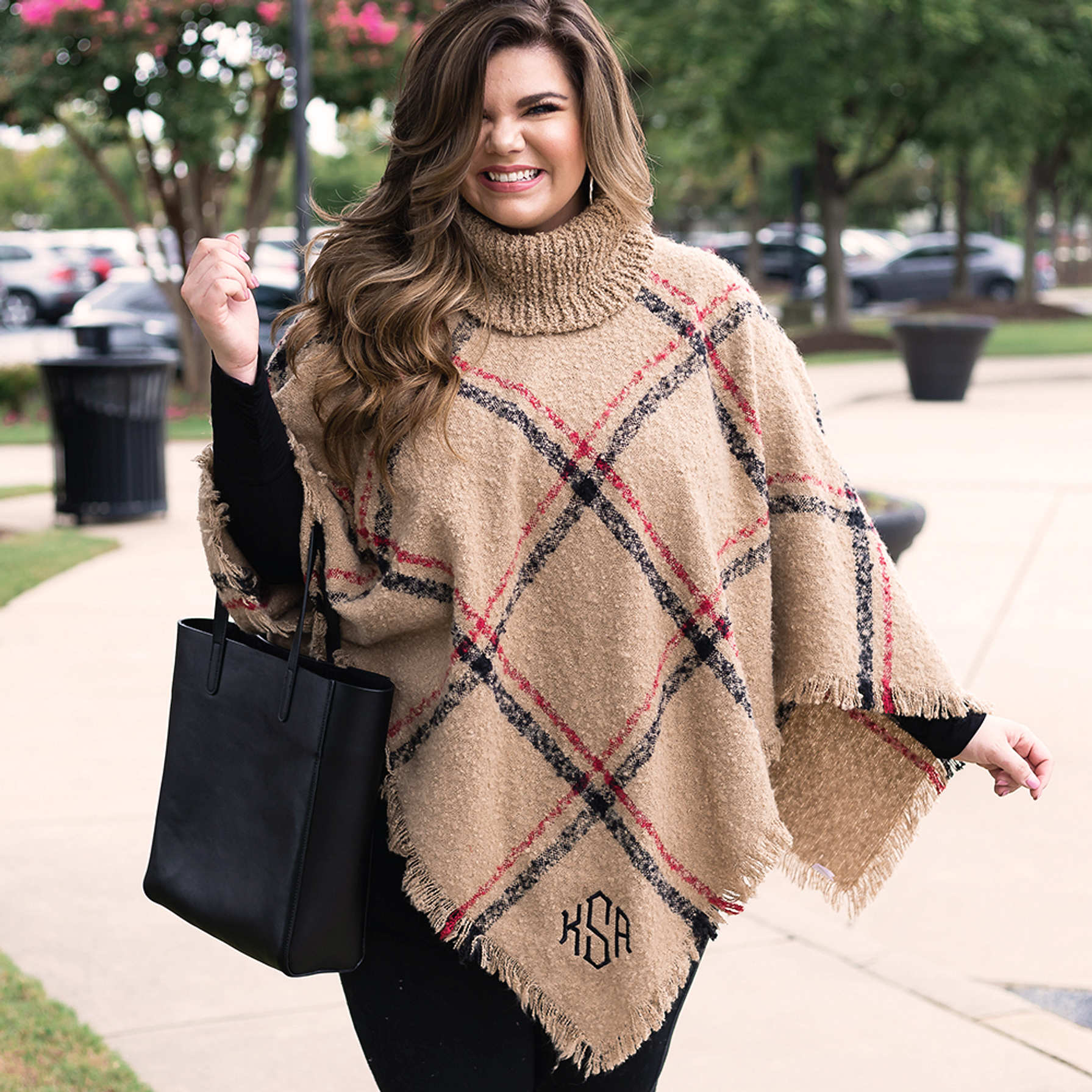 Monogrammed Plaid Poncho - Plaid Sweater Poncho