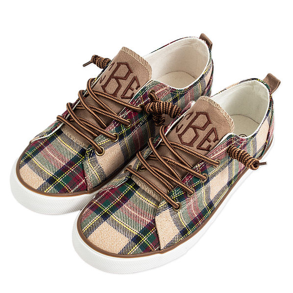 Personalized Camel Plaid Sneakers - Marleylilly