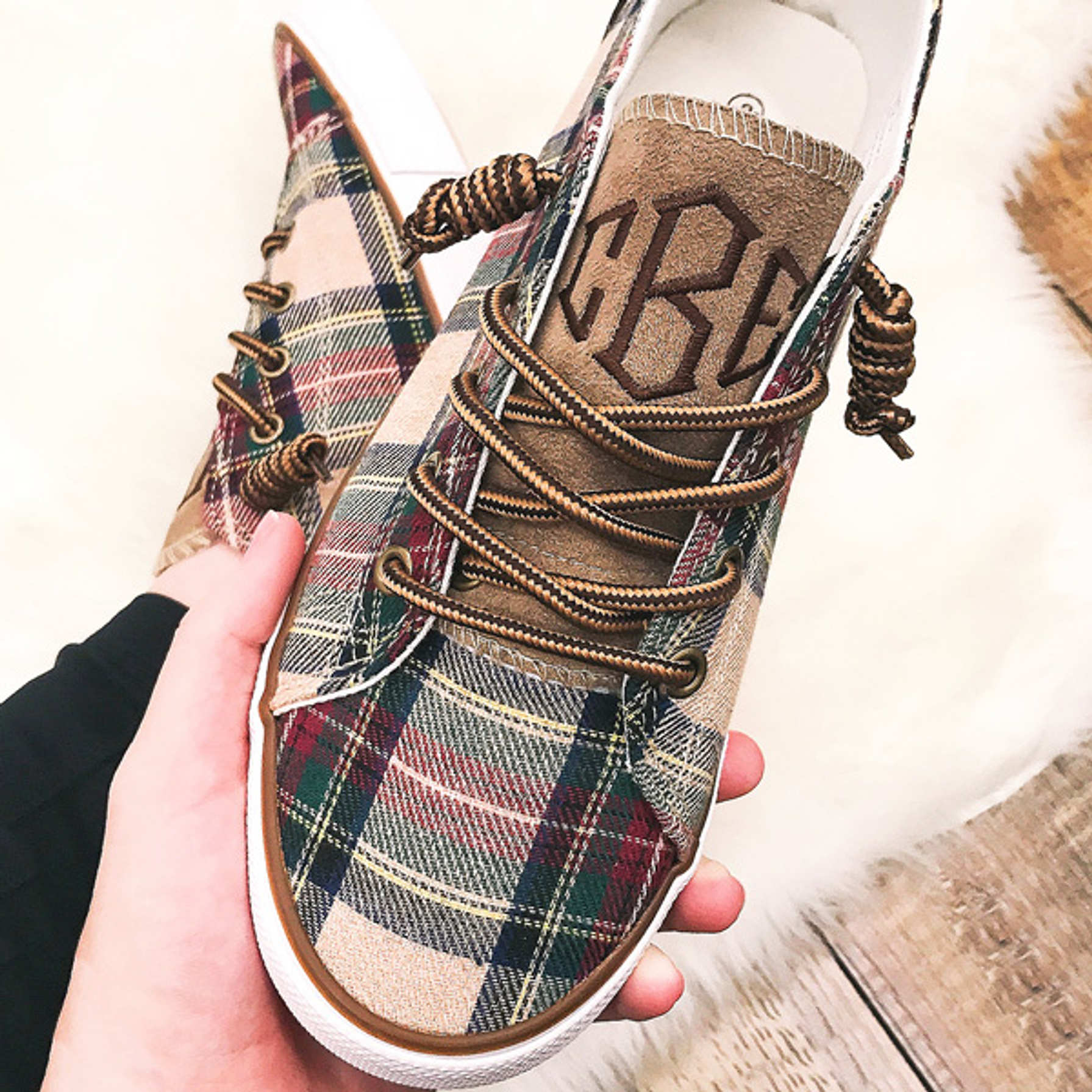 Plaid Accent Velour Footie