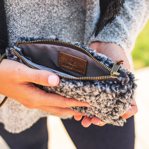 inside zipper wristlet in charcoal