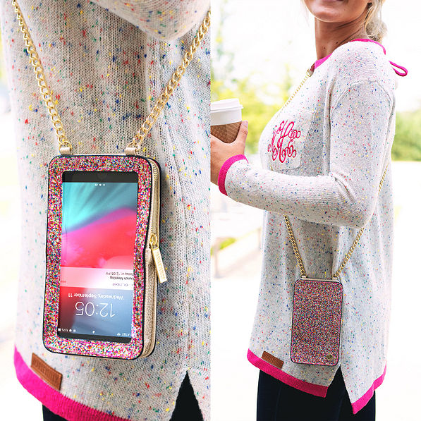 phone crossbody with clear screen and zipper