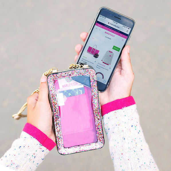 confetti clear phone crossbody with zipper closure