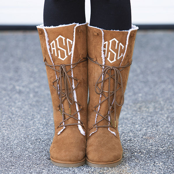 lace up sherpa boots with laces tied in front